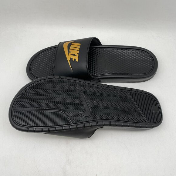 *NEW* Nike Benassi Jdi Slide Sandals Men\'s Black/Metallic Gold